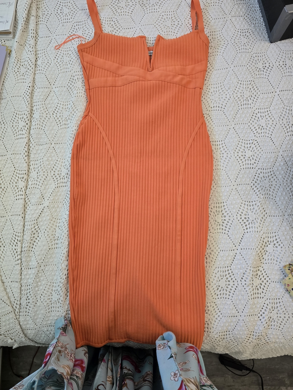 Fashion Nova Orange Ribbed V-Notch Mini Dress - Picture 2 of 4